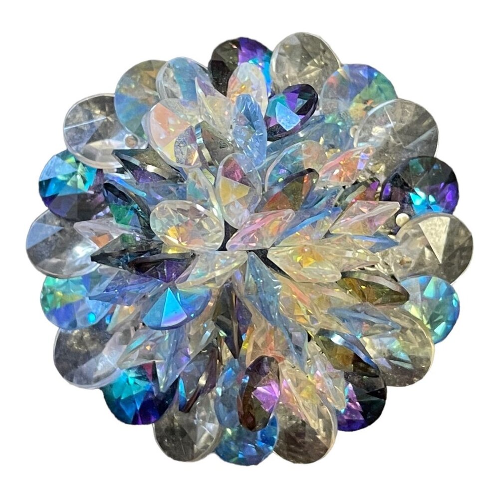 Vintage Vendome Brooch Icy Blue Clear Rivoli Rhinestones Multicolor Pin